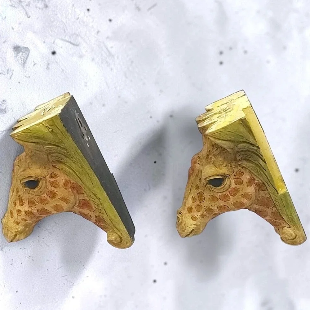 VTG 2001 Tene M. Stein Giraffe Wall Sconce Shelf Corbel Set of 2 Safari Decor
